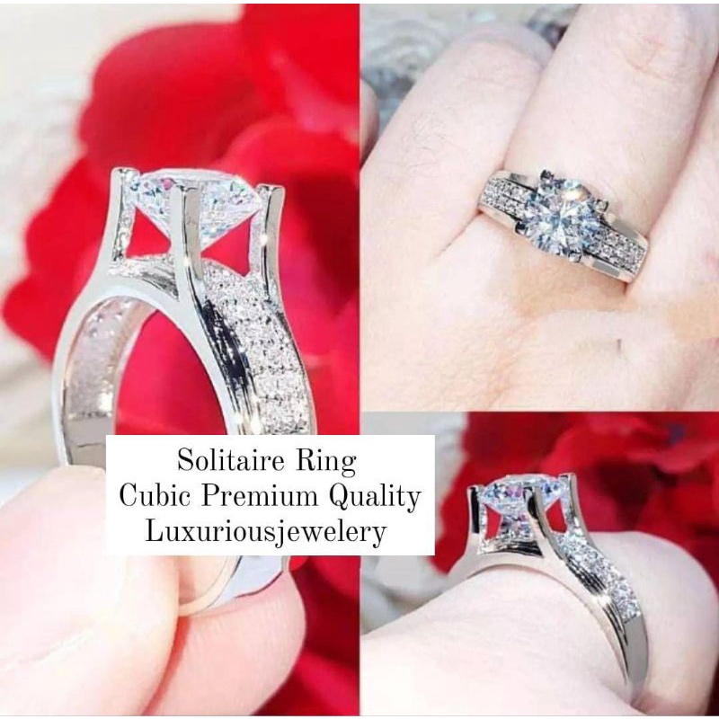 Cincin Solitaire mata satu Cubic Premium