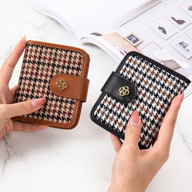 Hathin muii COD  Dompet Pendek Wanita -  Fenty Wallet Houndstooth Ritsleting Atau Tutup Mode Retro Fashion Korea Women's Wallet