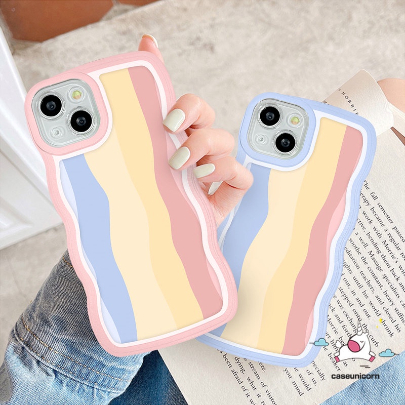 Rainbow Case Oppo A17 A17K A54 A15 A57 A78 A16 A77s A74 A95 A77 A96 A12 A3s A16K A5 A9 A5s A58 A12E A7 A55 Reno 8T 7Z 8Z 58 7 6 A76 A16s F9 A53 A1K A52 A16E Sarung Tepi Bergelombang Lembut