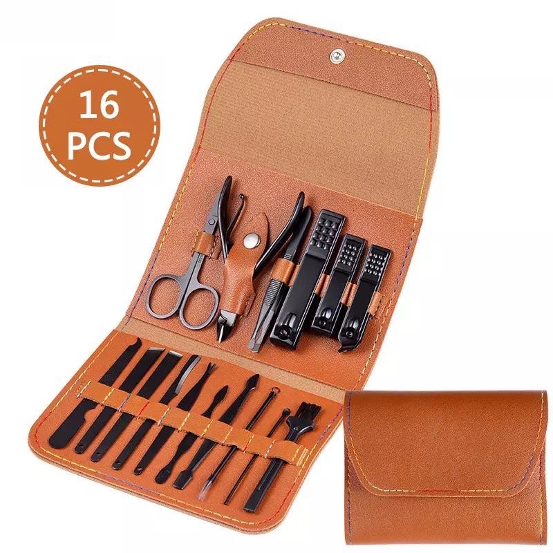 Manicure Set Pedicure 16in1 Peralatan Menicure Multifungsi  Stainless Stell Anti Karat Rose Gold Gunting Kuku Portable Tools Premium