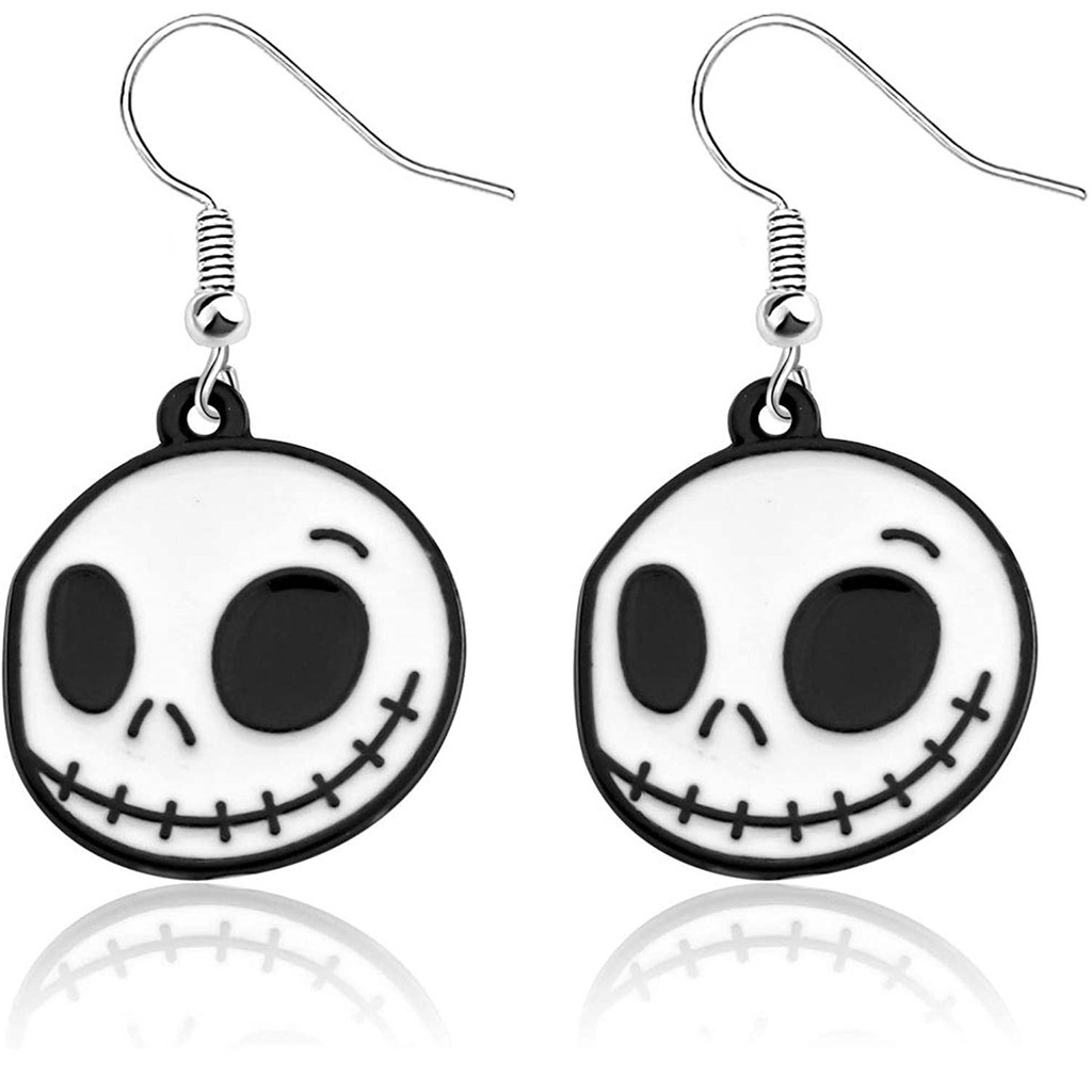 Anting Tusuk Gantung Desain Jack and Sally Zombiehantu Tema Halloween Gaya Vintage Untuk Wanita