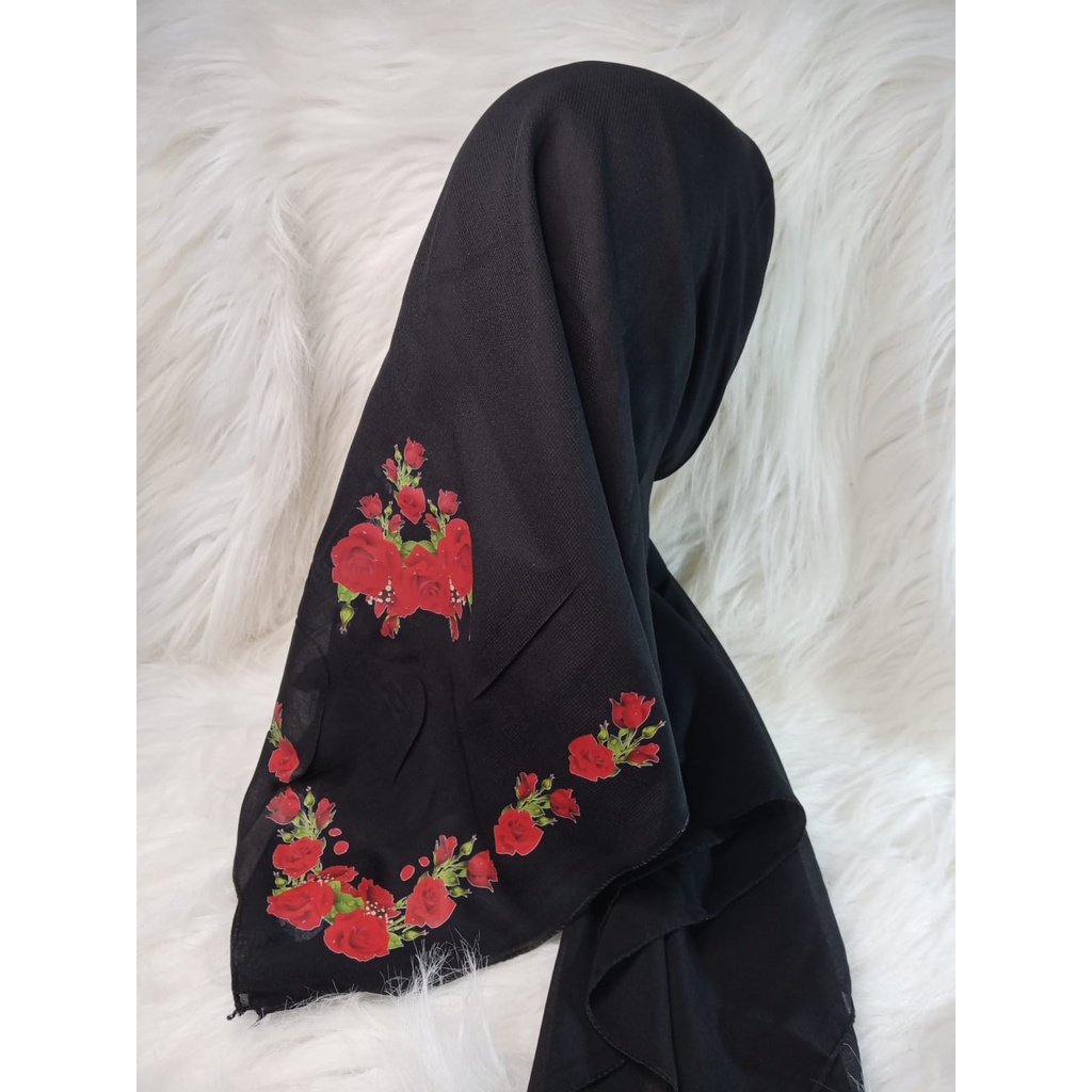 NEW printing motif bunga // hijab segi empat bella square printing motif bunga