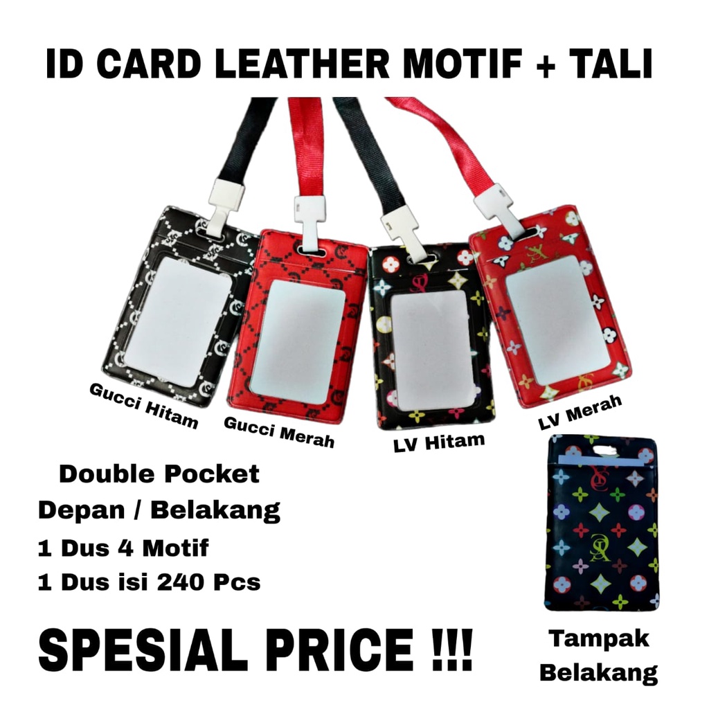 

ID CARD LEATHER MOTIF 2 POCKET /LANYARD KULIT/NAME TAG KULIT + TALI