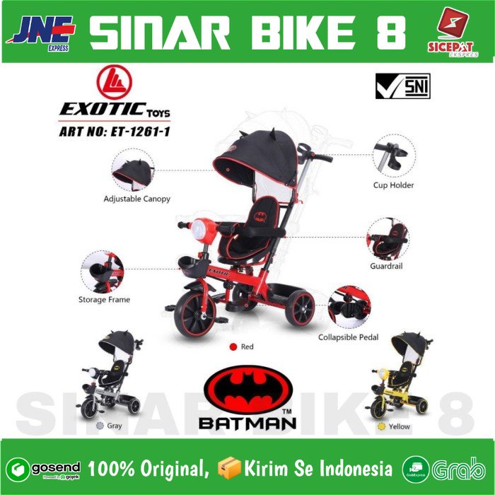 Sepeda Anak Roda Tiga 3 EXOTIC ET 1261-1 BATMAN Kursi Putar Tricycle Anak