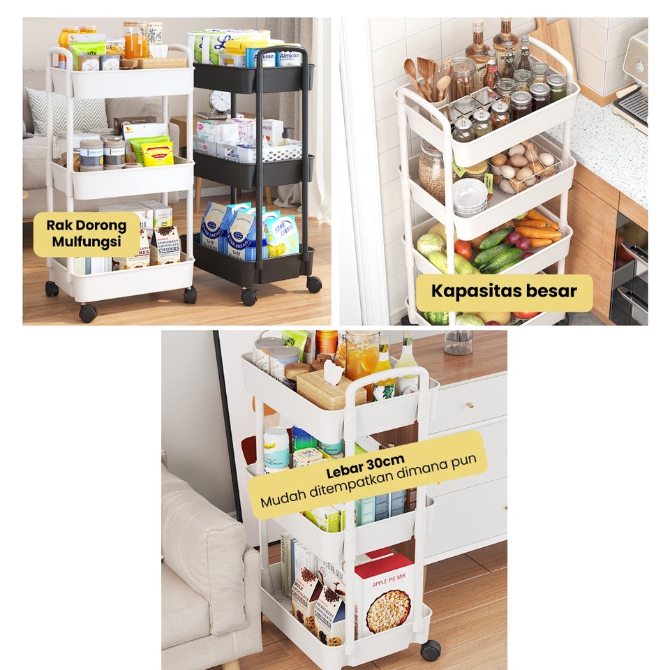 HANA TROLLEY 3 SUSUN RAK TROLI SUSUN RAK KAMAR MANDI DAPUR KAMAR TIDUR SERBAGUNA RAK PENYIMPANAN TROLLEY SALON