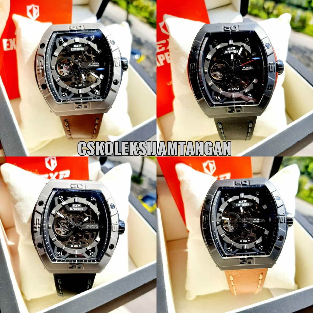JAM TANGAN PRIA EXPEDITION E 6800 E6800 EXP6800 AUTOMATIC TITANIUM GREY BROWN LEATHER ORIGINAL