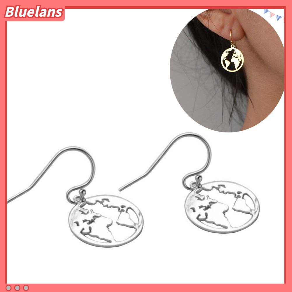 Anting Kait Gantung Wanita Desain Peta Dunia Hollow Untuk Hadiah Natal