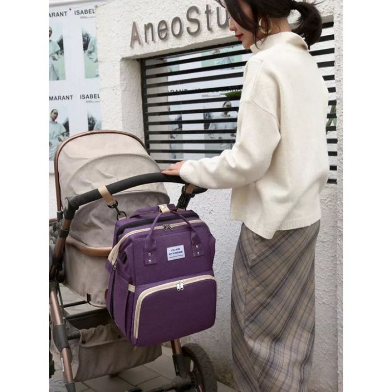 TAS RANSEL PERLENGKAPAN BAYI MULTIFUNGSI DENGAN TEMPAT TIDUR BAYI LIPAT / DIAPERS BAG RANSEL BACKPACK BAYI ANTI AIR