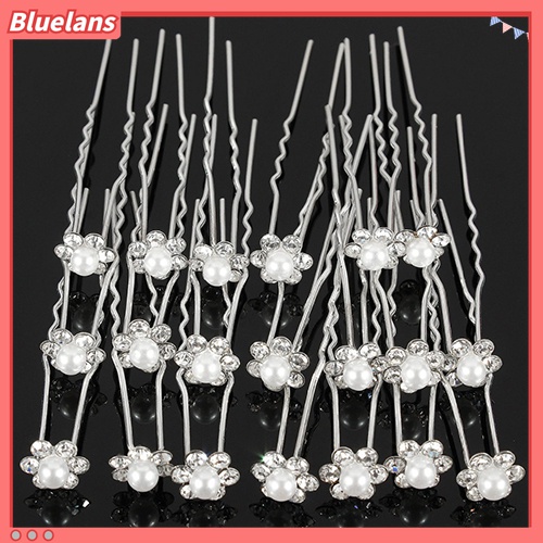 Bluelans 20Pcs Jepit Rambut Bentuk Bunga Aksen Mutiara Dan Berlian Imitasi Warna Silver Untuk Pernikahan