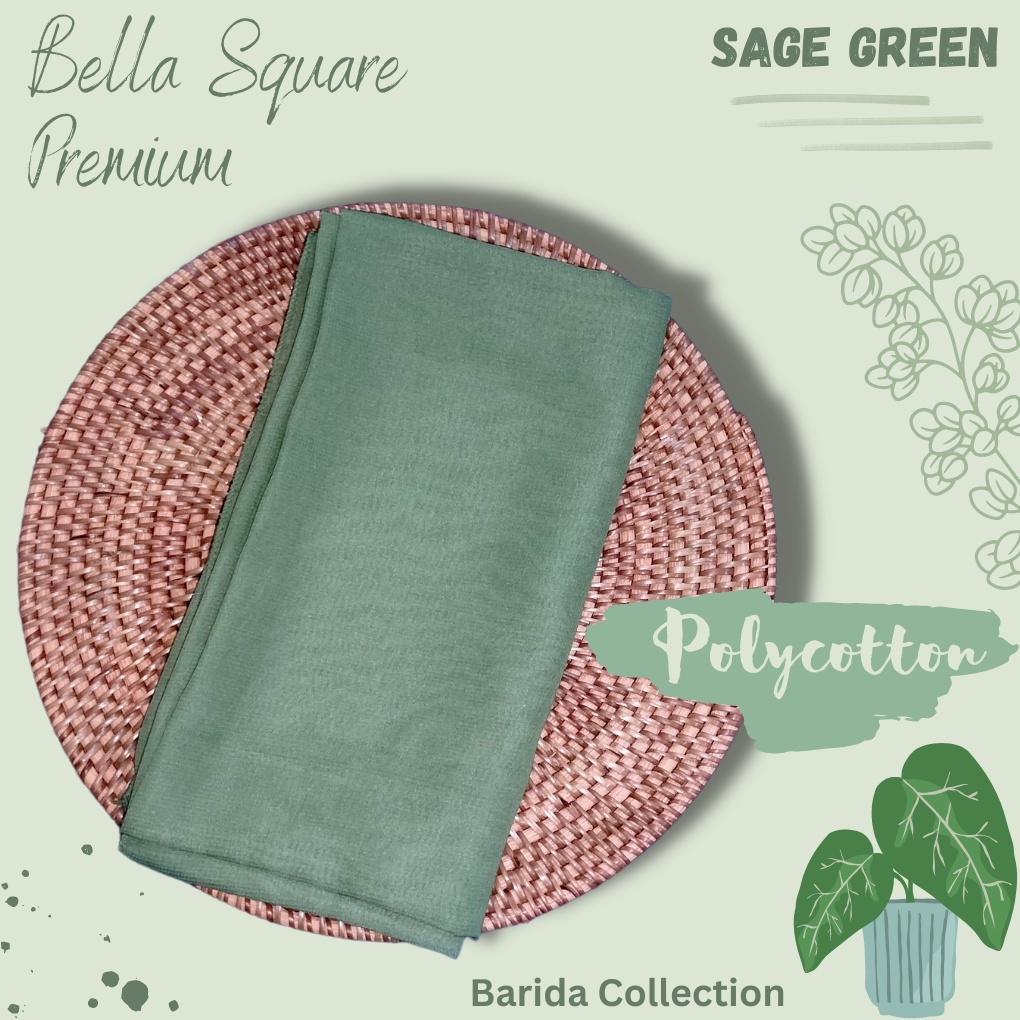 Bella Square Hijab Kerudung Segiempat Polycotton Anti Letoy - Sage Green