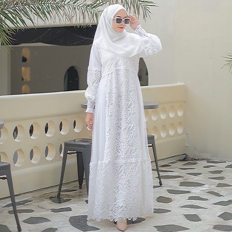 [NEW ITEM] Gamis Pesta Mewah Terbaru PRINCESS WHITE DRESS Bahan Brukat Elegan By Aznii