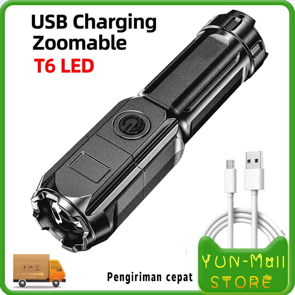 Lampu Cahaya Yang Kuat Senter Fokus Cahaya Terang Isi Ulang USB/ Senter Rumah Portabel Luar Ruangan, Yang Biasa Digunakan