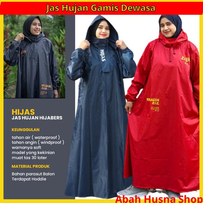 [BISA COD] Jas Hujan Gamis Wanita Raincoat Hijaber Ponco Kerudung Muslimah Hijaz