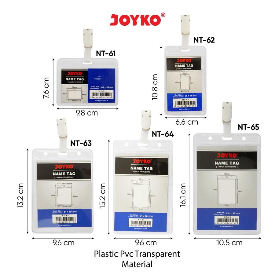 

NAME TAG TRANSPARANT JOYKO NT-61 ~ NT-65 | TANDA PENGENAL | TEMPAT KARTU NAMA PLASTIK PVC | ID CARD HOLDER