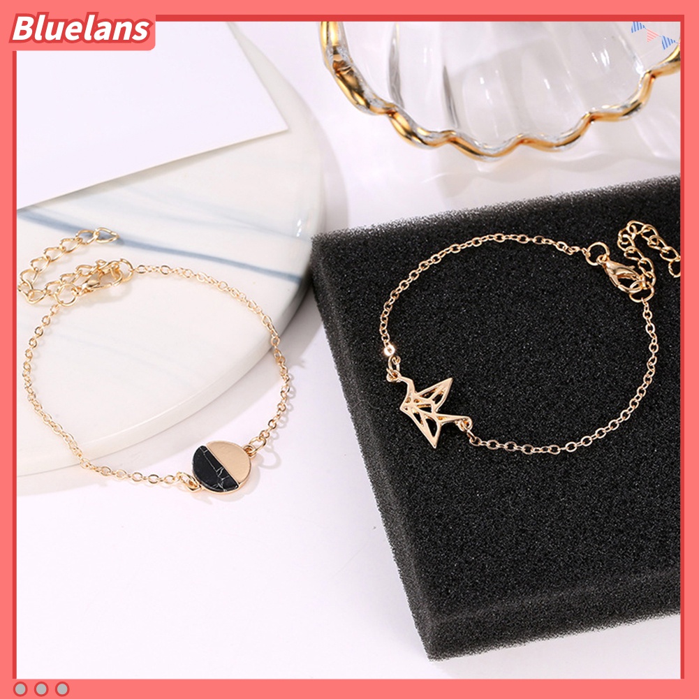 2pcs / Set Gelang Rantai Bentuk Merpati Bulat Model Hollow Untuk Wanita