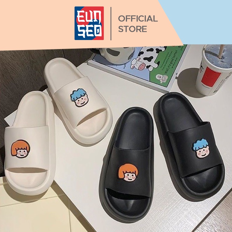 EUNSEO Sandal Wanita Slippers Empuk Motif Girl and Boy Face Korea