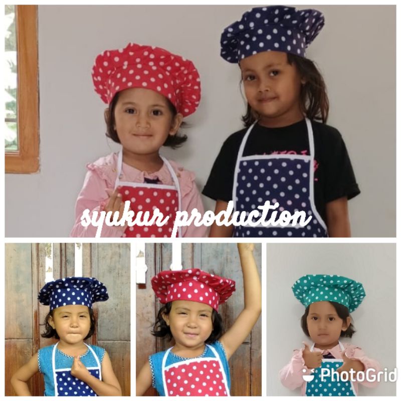Topi koki chef anak TK SD motif bahan polikatun