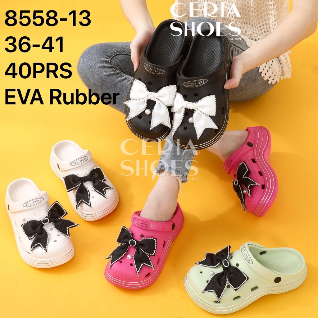 EVA Sandal Baim Wanita Slop Slip On Import Bahan Ringan Tinggi 5 Cm Sol Rubber Non-Slip Motif Ribbon Pita BALANCE 858-13