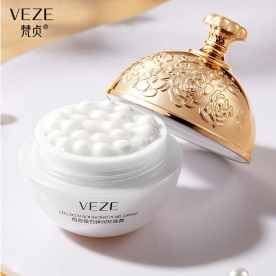 VEZE Collagen Bouncy Pearl Cream Whitening Moisturizing Anti-Aging Pearl Krim Wajah LS