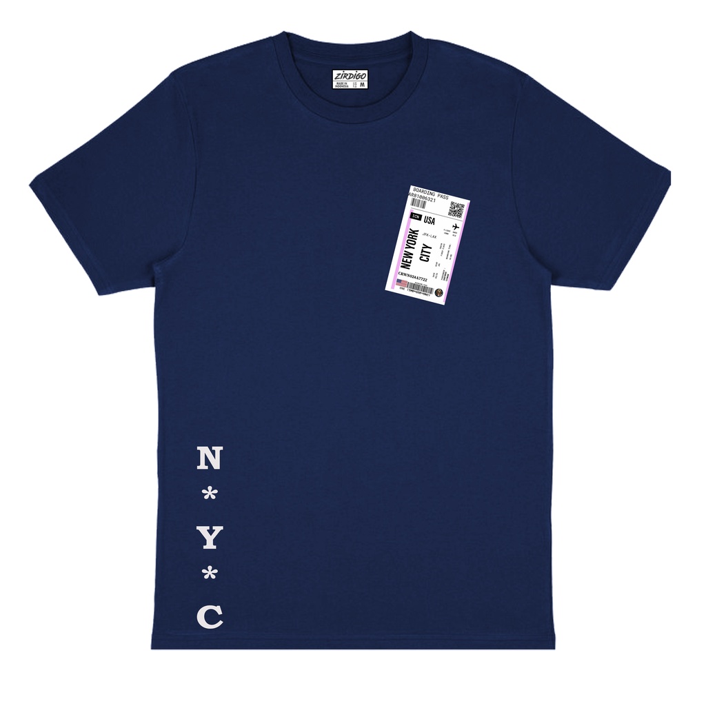 Zirdigo Baju Kaos Distro Boarding Pass NYC Print Lengan Pendek