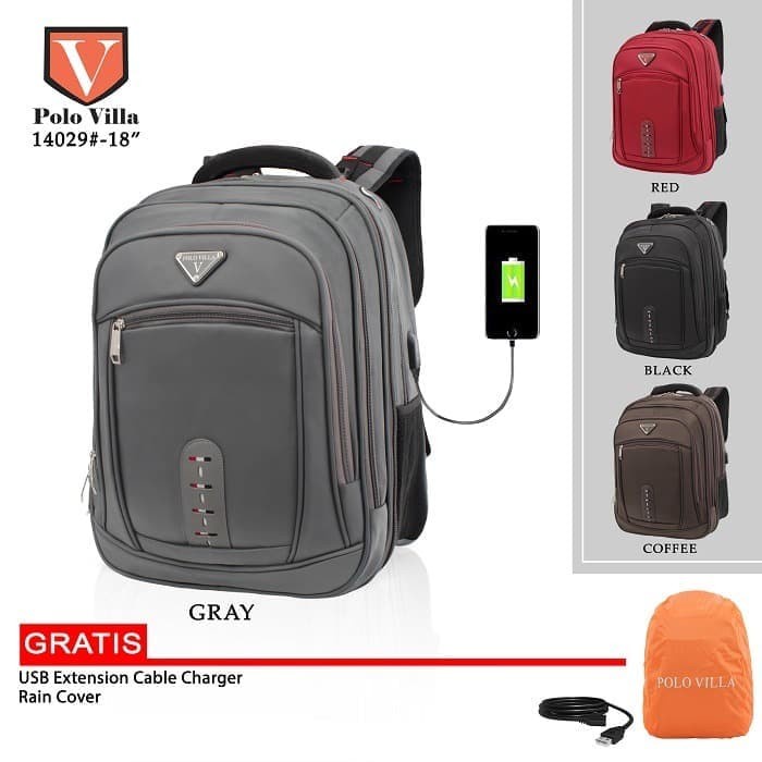 Tas Ransel Laptop Polo Villa Expandable 31L 14029 with usb Port+Cover