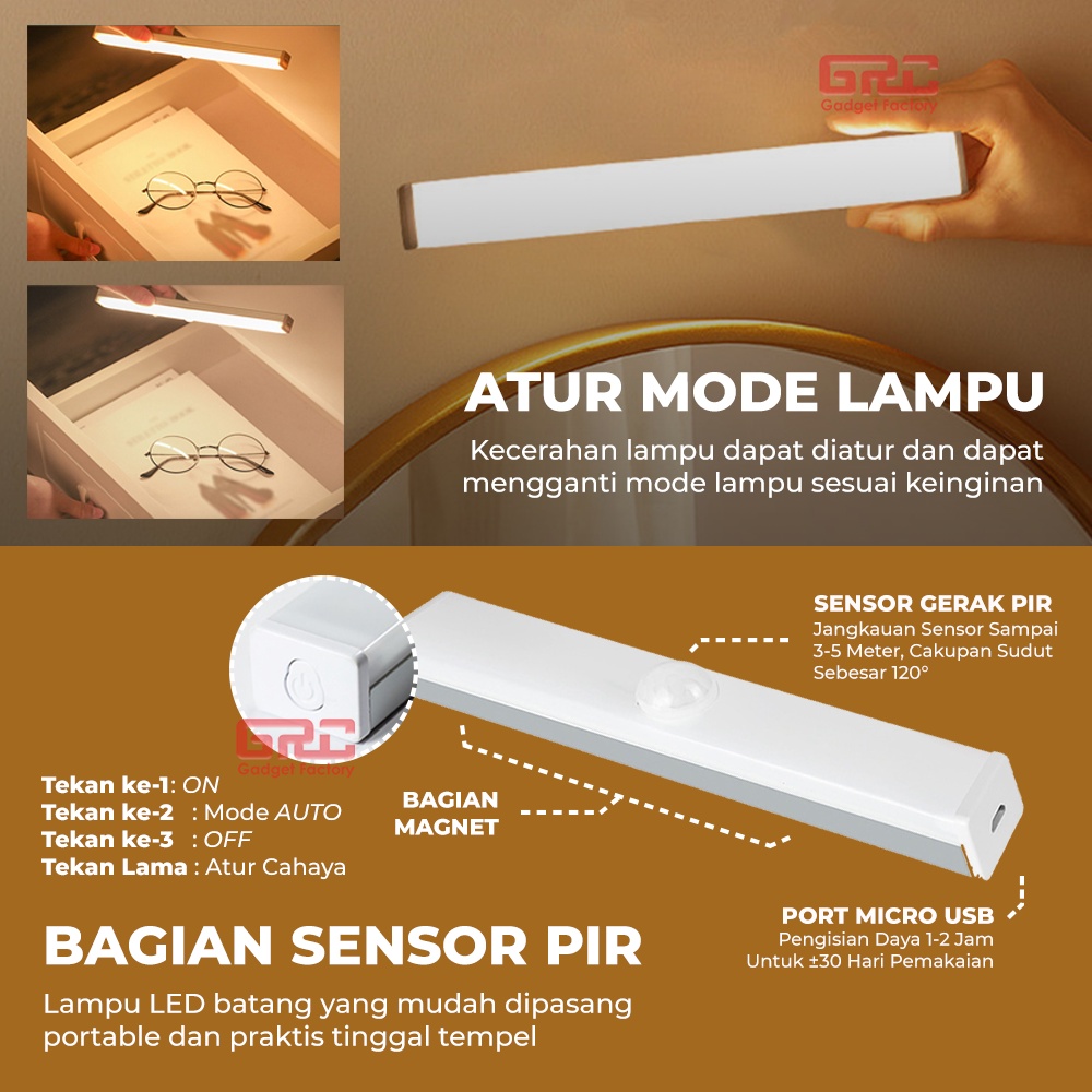 Lampu Baca Tempel Magnetic LED Sensor Gerak Lampu Dinding Lemari Kamar