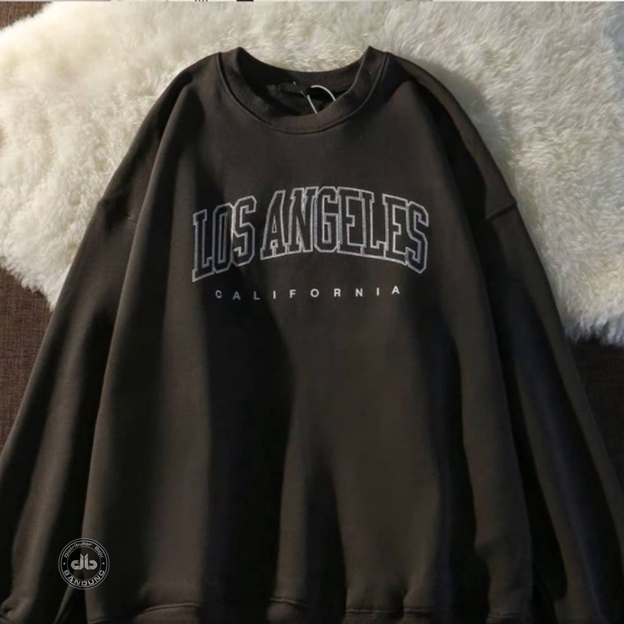 Sweater Los Angeles Black | Korean Style | Pakaian Wanita Dan Pria | Bahan Fleece | Allsize