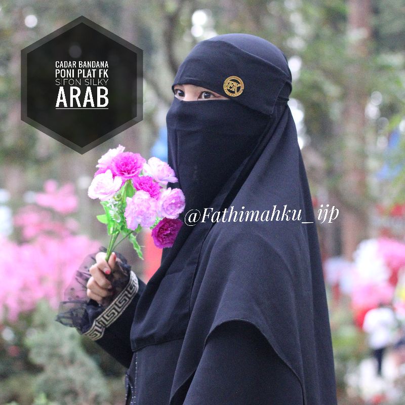 Niqab Bandana Poni FK bulat By Fathimahku/Niqab Couple Ibu dan Anak/Cadar Hitam Termurah