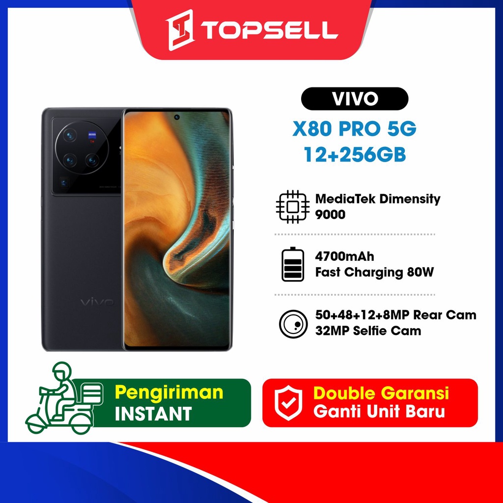 vivo X80 Pro 12/256GB - ZEISS Optics, vivo V1+ Chip, Snapdragon 8 Gen1, RAM 12GB, ROM 256GB Garansi 