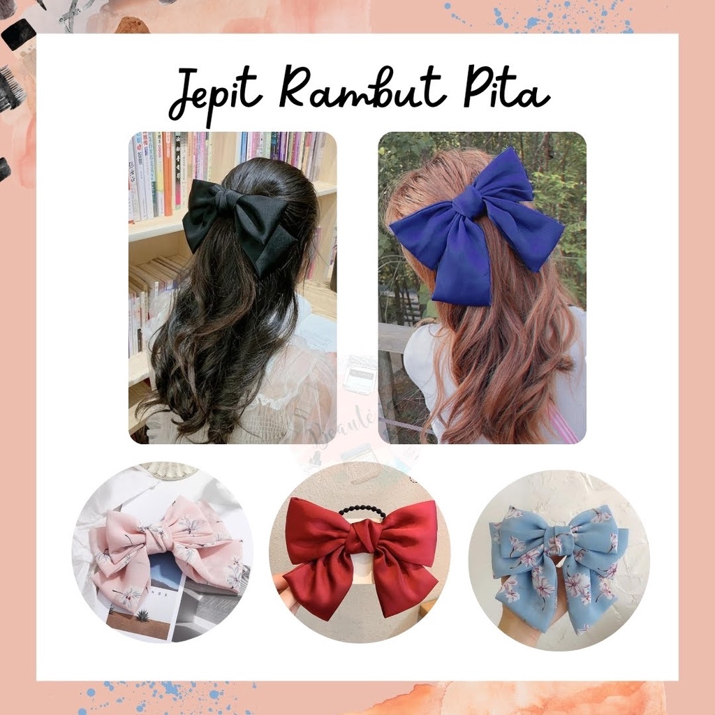 Jepit Rambut / Ikat Rambut Model Pita Besar Gaya Korea Imut Manis Ponytail Klip Jepitan Besi Rambut / Karet Gelang Wanita Aksesoris Rambut Untuk Piknik Sekolah Kampus Woman Ribbon Hair Clip Hairband