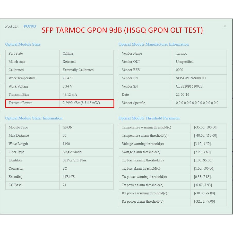 Tarmoc SFP GPON C+++ 9dB SC | GPON 9dB C+++ 2.5G 20Km