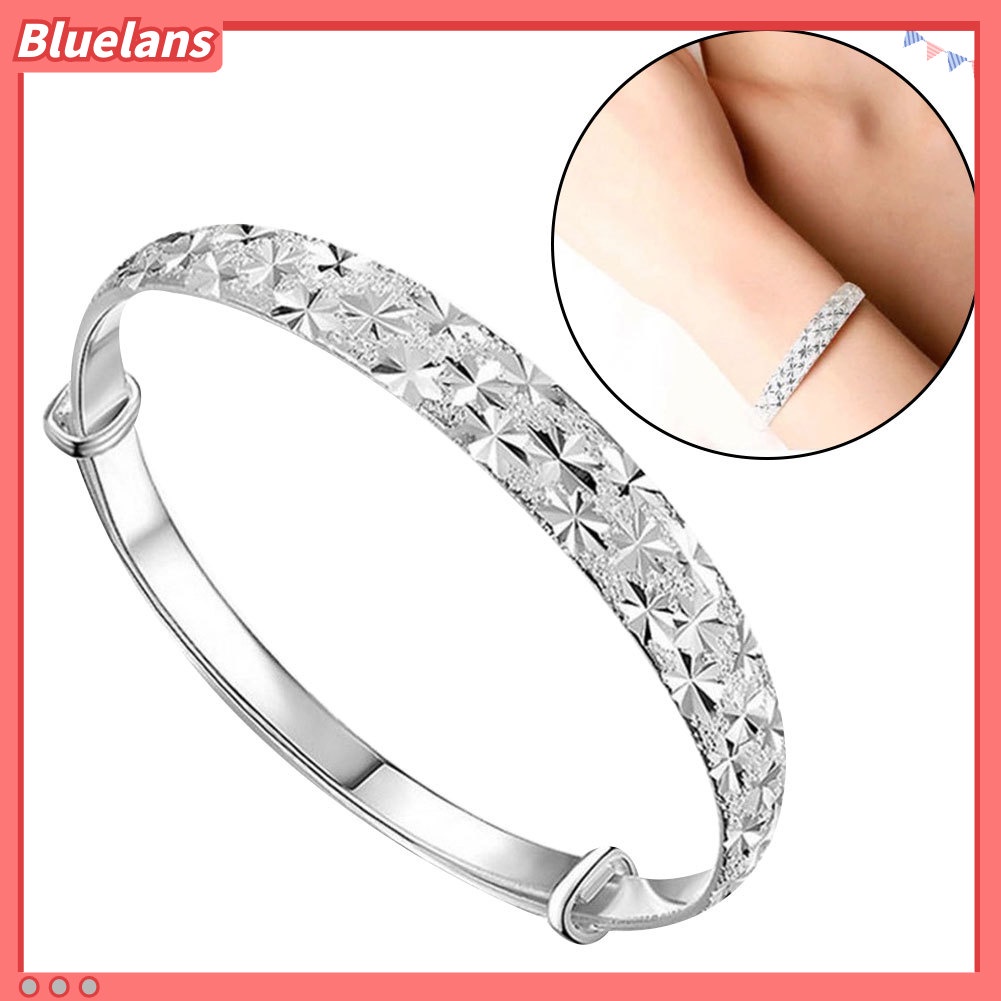 Bluelans Silver Plated Flower Carved Bangle Bracelet Adjustable Women Fashion Jewelry