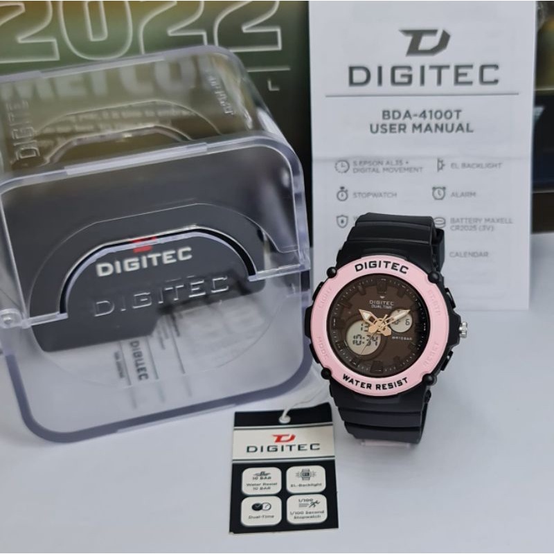 JAM TANGAN WANITA DIGITEC DA 4100 / DIGITEC 4100 / BDA 4100 ORIGINAL TALI RUBBER ANALOG DIGITAL