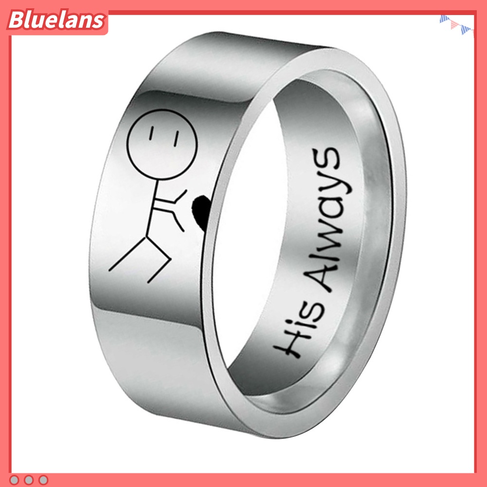 Cincin Desain Kartun Her Forever His Always Abstrak Bahan Stainless Steel Untuk Pasangan