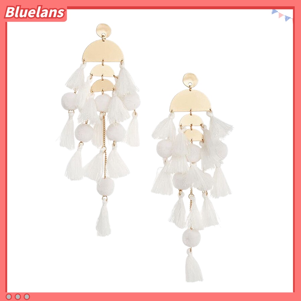 1 Pasang Anting Rumbai Multilayer Bentuk Setengah Lingkaran Tahan Jatuh Gaya Bohemian Untuk Wanita