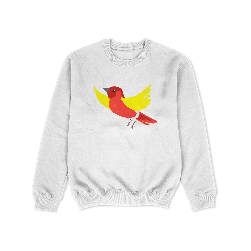 GKASWPTHBRKKM190 Sweater Anak Gambar Hewan Kenari Warna Merah Kuning Sweater Anak Lengan Panjang Bah