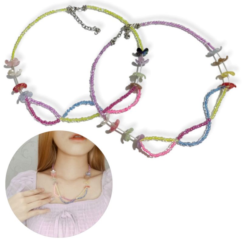 Cella Playful Flowery Beads Necklace Kalung Beaded Bunga Kelopak Colorful Chic