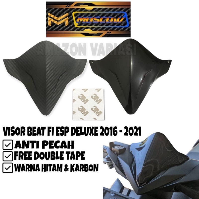 VISOR BEAT FI ALL NEW /BEAT DELUXE 2016- 2021 WINDSHIELD HONDA BEAT FI ALL FULL BLACK GLOSSY MOSCOW ANTI PECAH FREE DOUBLE TAPE KUALITAS PREMIUM