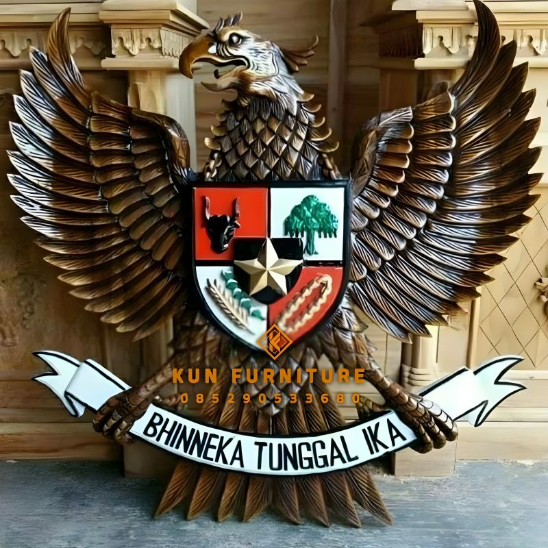lambang garuda ukir kayu jati jepara, patung garuda ukir
