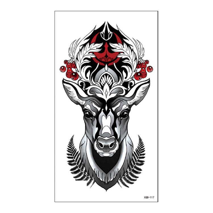 【BTI】Stiker tato palsu sementara rusa totem stiker tato tahan air hitam