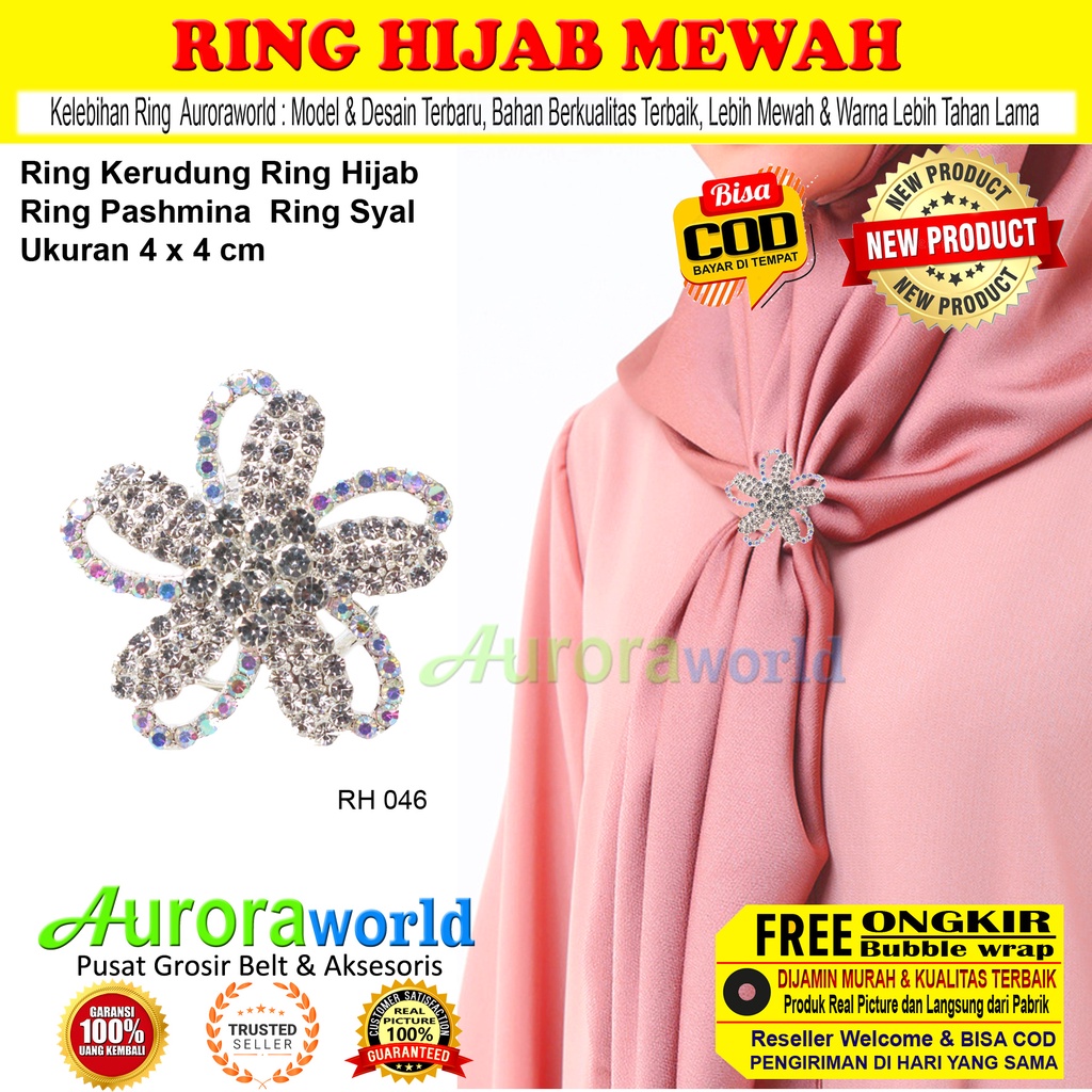 Auroraworld Ring kerudung hijab ring syal permata Ring Pashmina Berlian mutiara Mewah bros cincin kerudung scarf fashion terbaru anti hitam bisa COD RH-1F