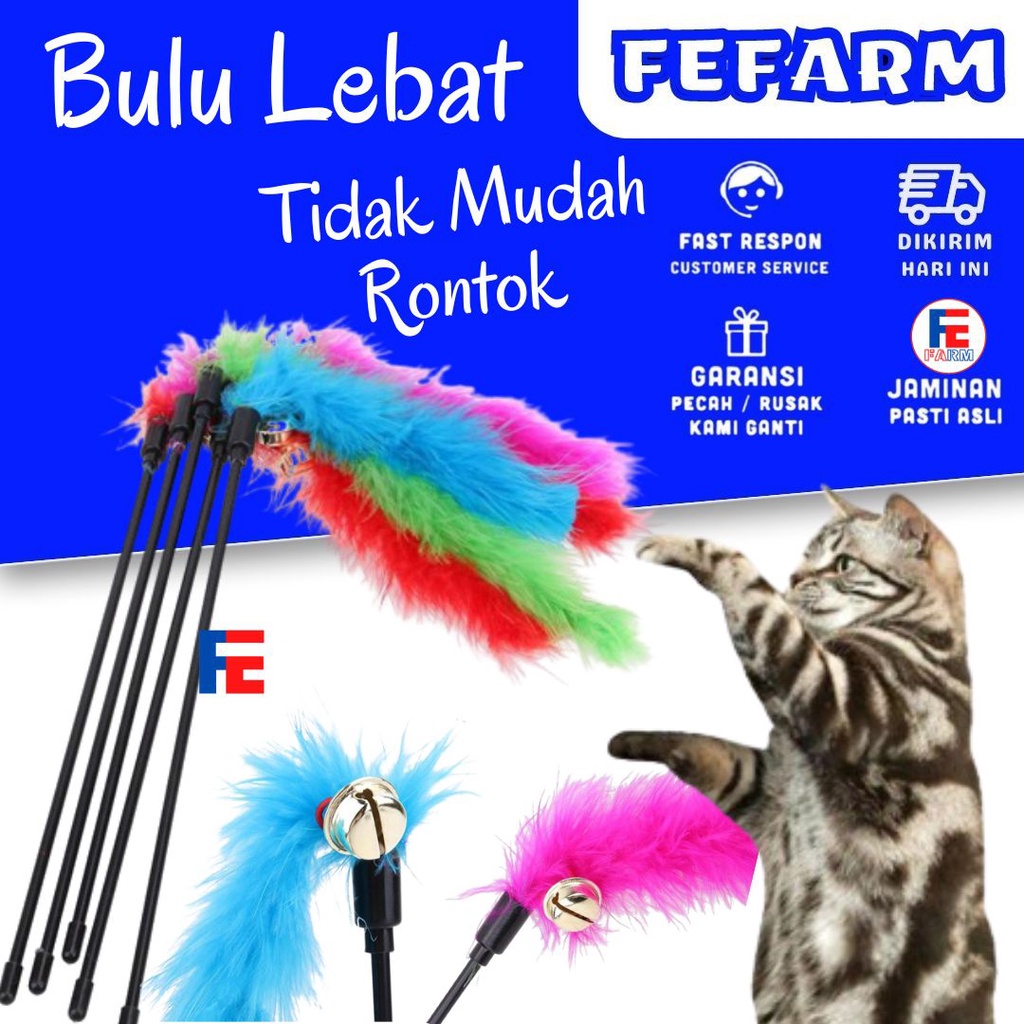 Stick Mainan Tongkat Bulu Turki Untuk Mainan Kucing Interaktif Bulu Tebal Plus Loceng FEFARM