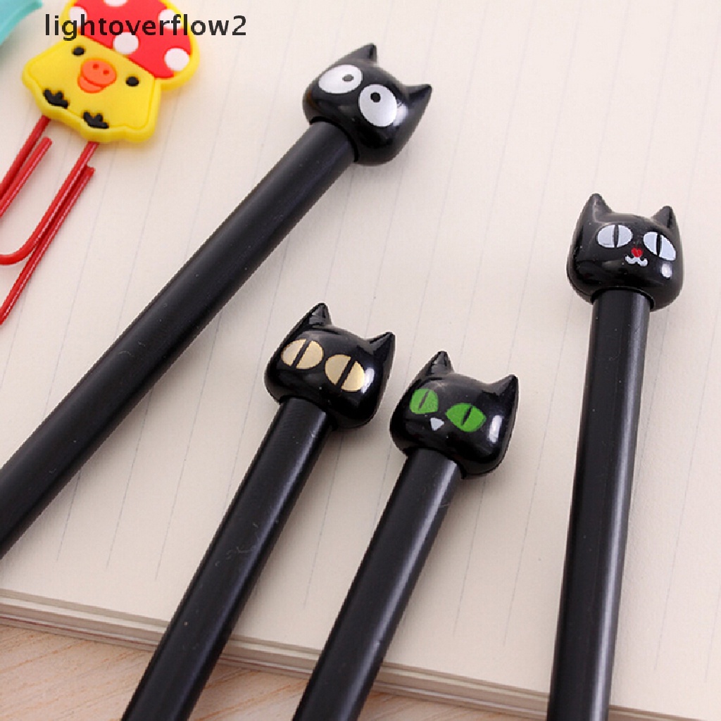 (lightoverflow2) 4pcs Pulpen Gel 0.5mm Bentuk Kucing Hitam Untuk Sekolah