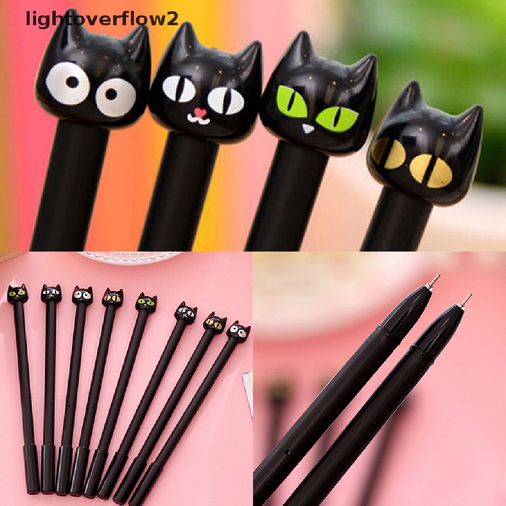 (lightoverflow2) 4pcs Pulpen Gel 0.5mm Bentuk Kucing Hitam Untuk Sekolah