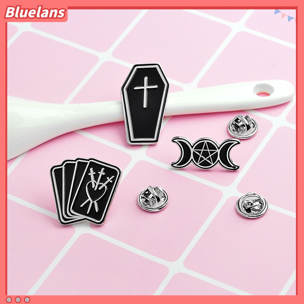 Bluelans Gothic Brooch Pin Enamel Divination Tarot Cards Triple Moon Coffin Badge Gift