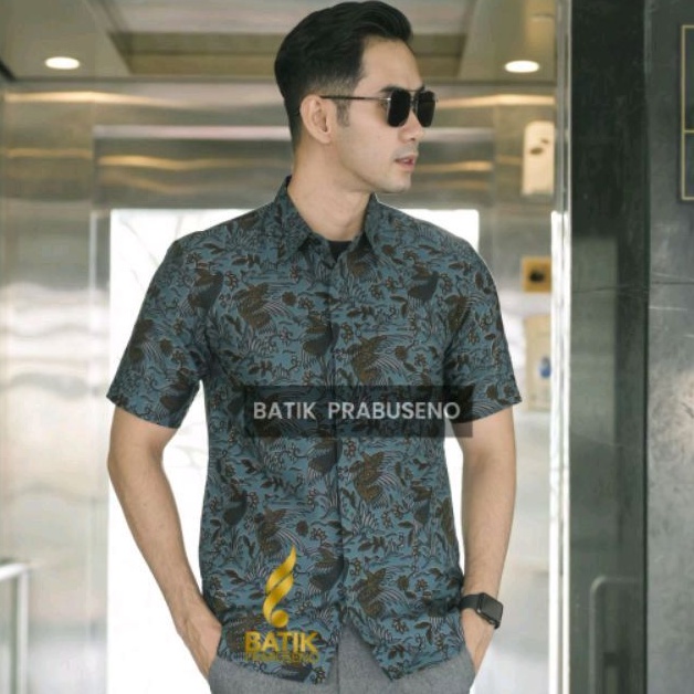 Adhikara Lengan Pendek Slimfit Original Baju Batik Prabuseno Kemeja Pria Bahan Katun Printing Halus 