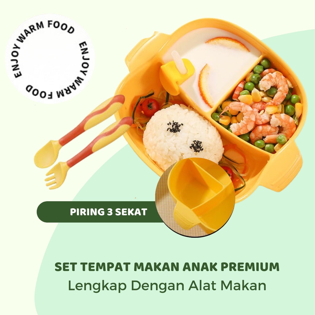 Peralatan Makan Bayi Anak Feeding Set Gift Karakter Free Sendok Garpu Sticker BPA FREE Sekat 3 Premium Import