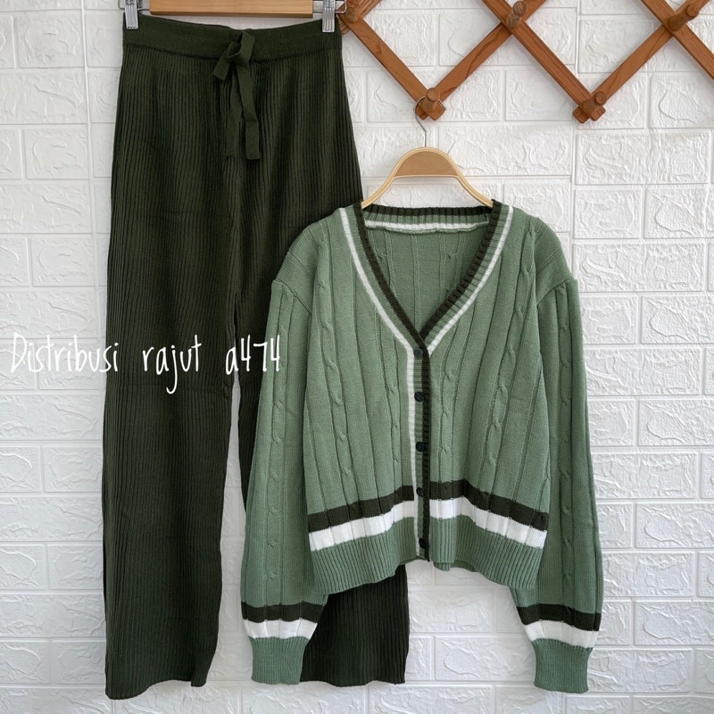 ONESET SETELAN CARDY RAJUT SYAKIRA KULOT DAN ROK WANITA