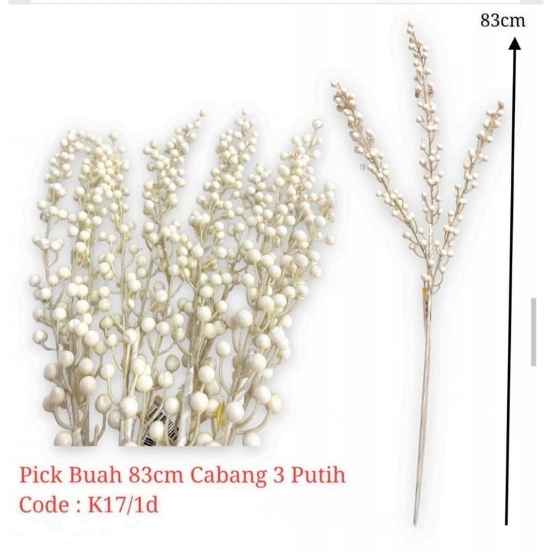Hiasan Pick Buah Putih 83cm Cabang 3 K17/1D - Hiasan Bunga Natal - Hiasan Pohon Natal - Hiasan Natal