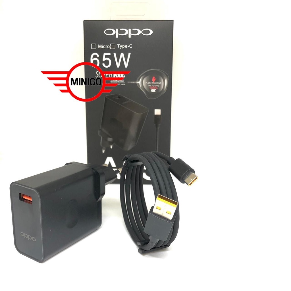 Charger Casan Cas  OPPO Super VOOC OPPO A55 black A92 A33 A52 A53 A54 A55 Reno 4F Fast Charging Tipe TYPE C dan MICRO-USB